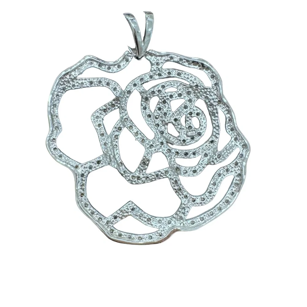 STERLING SILVER OPEN FLOWER PENDANT W MICRO PAVE STONES ON BLACK SUEDE NECKLACE